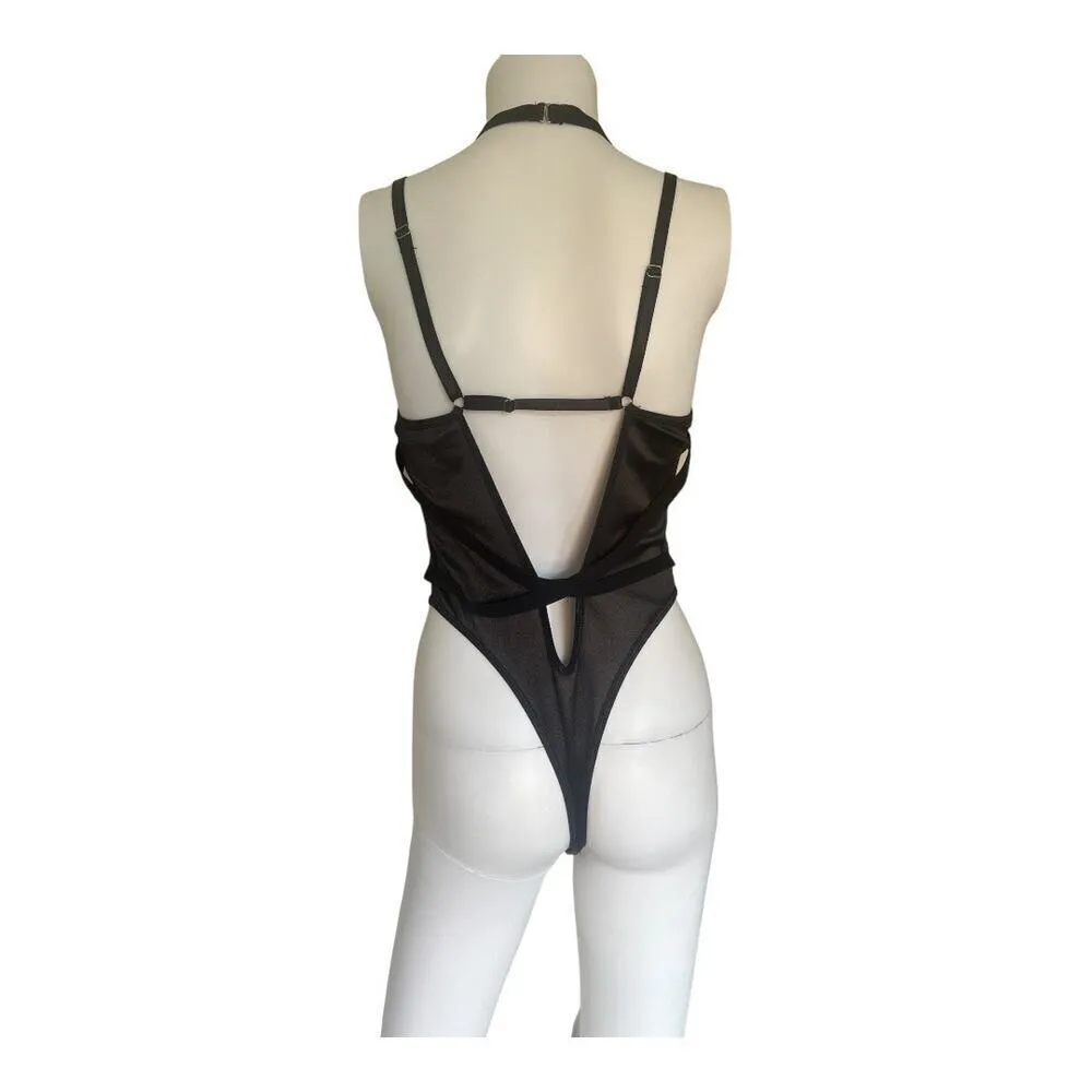 Womens medium black thong bodysuit with choker & open back Lingerie - Image 6