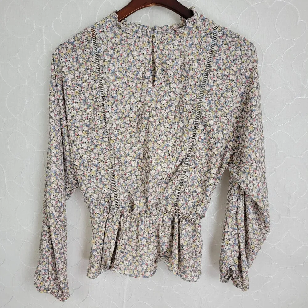 Sienna Sky Prairie Top Womens Medium Pink Blue Floral Lace Trim Cottagecore - Image 4