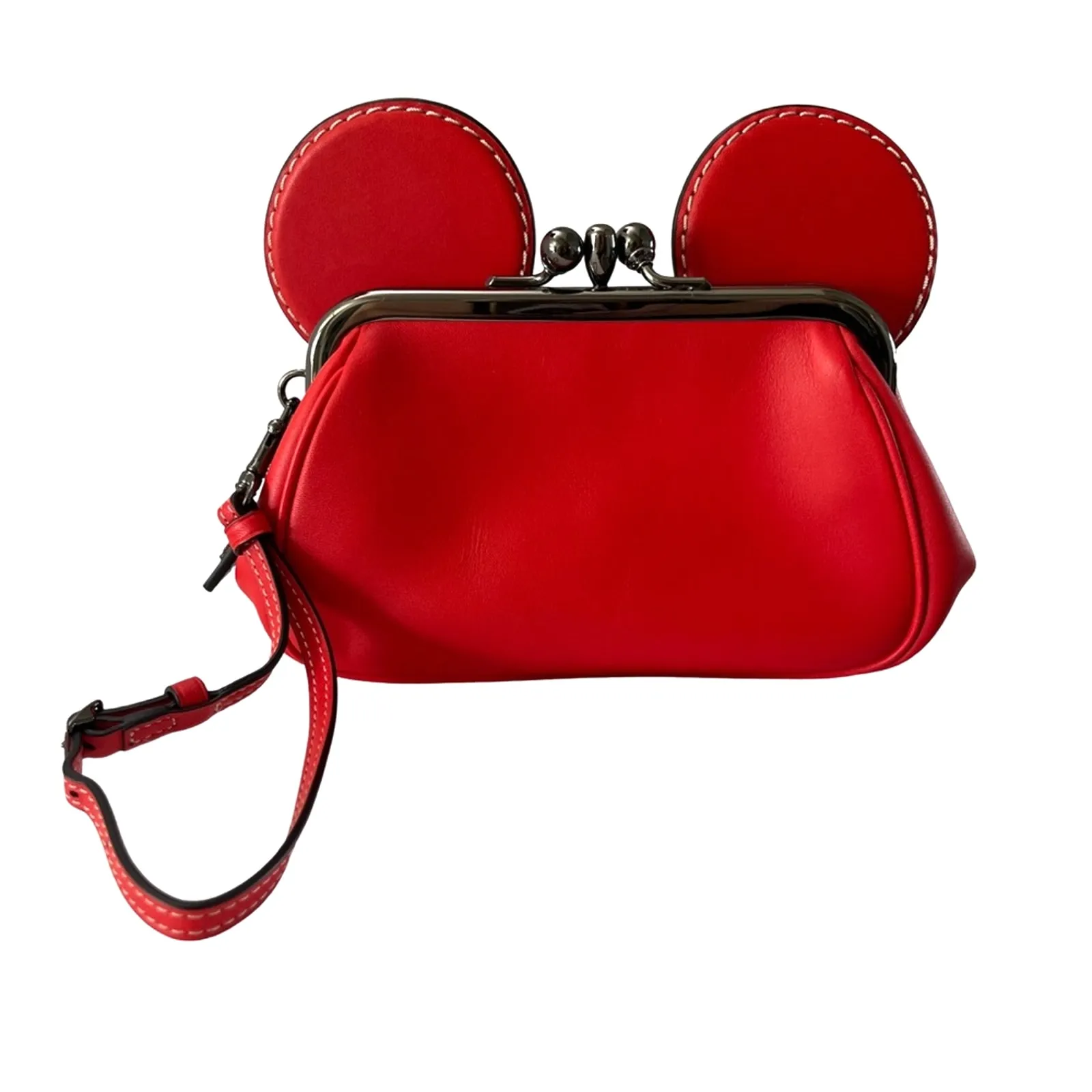 Coach x Disney Mickey Mouse Red Leather Kisslock Wristlet Limited Edition - Image 8