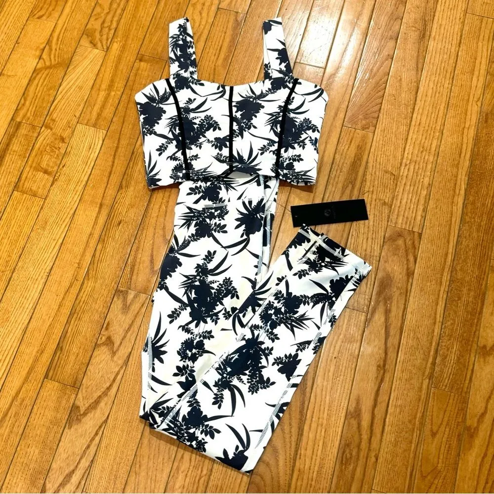 Mono B ivory black corset style sports bra leggings active set small NWT - Image 3