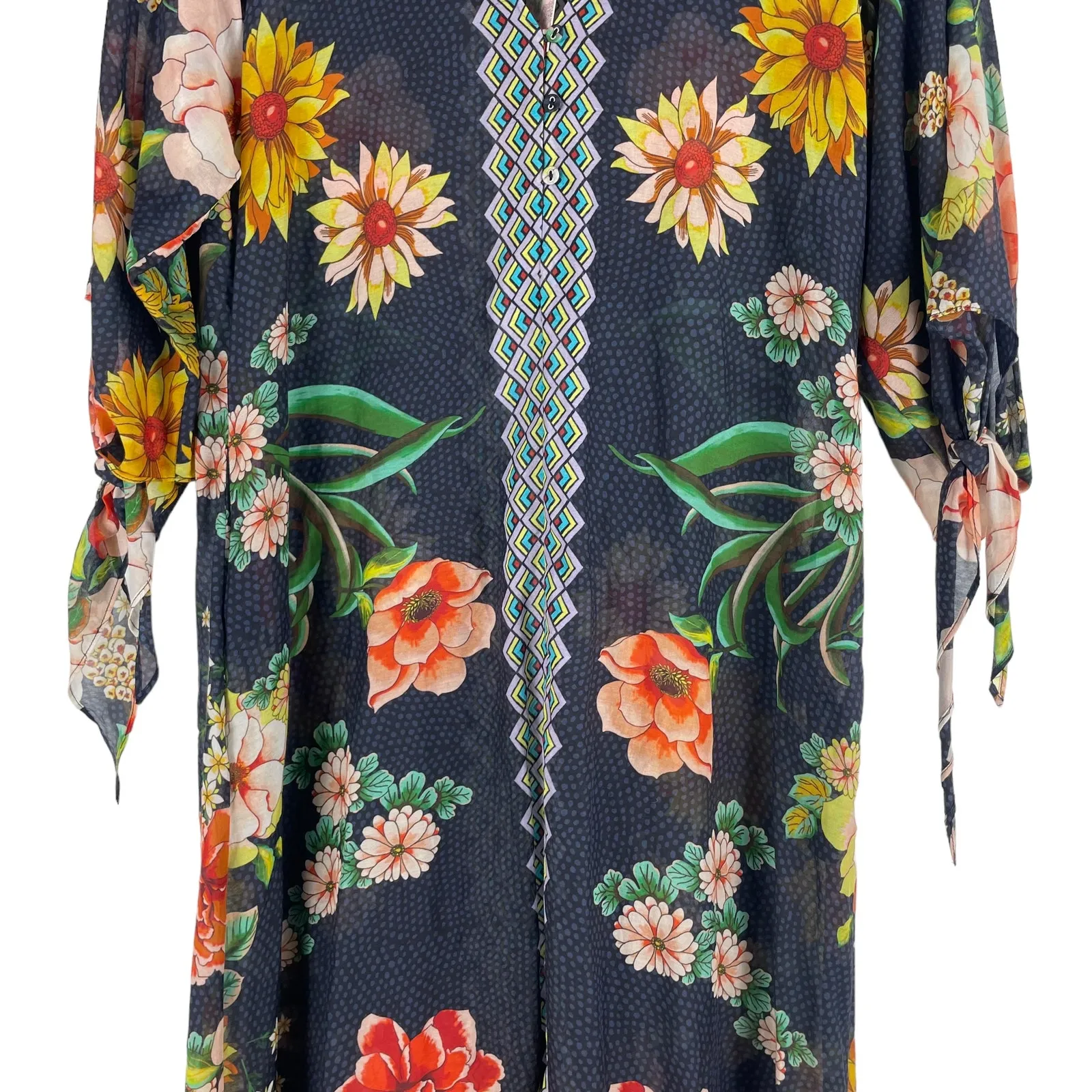 Johnny Was Mia Floral Border Long Dress Silk Blend Semi Sheer Size XS - Image 6