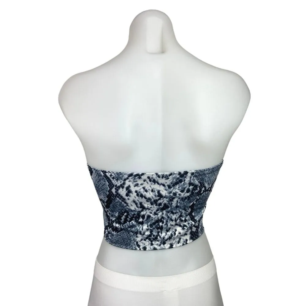 Polly Blue Snakeskin Strapless Square Neck Pullover Chic Tube Crop Top Size 6 - Image 2