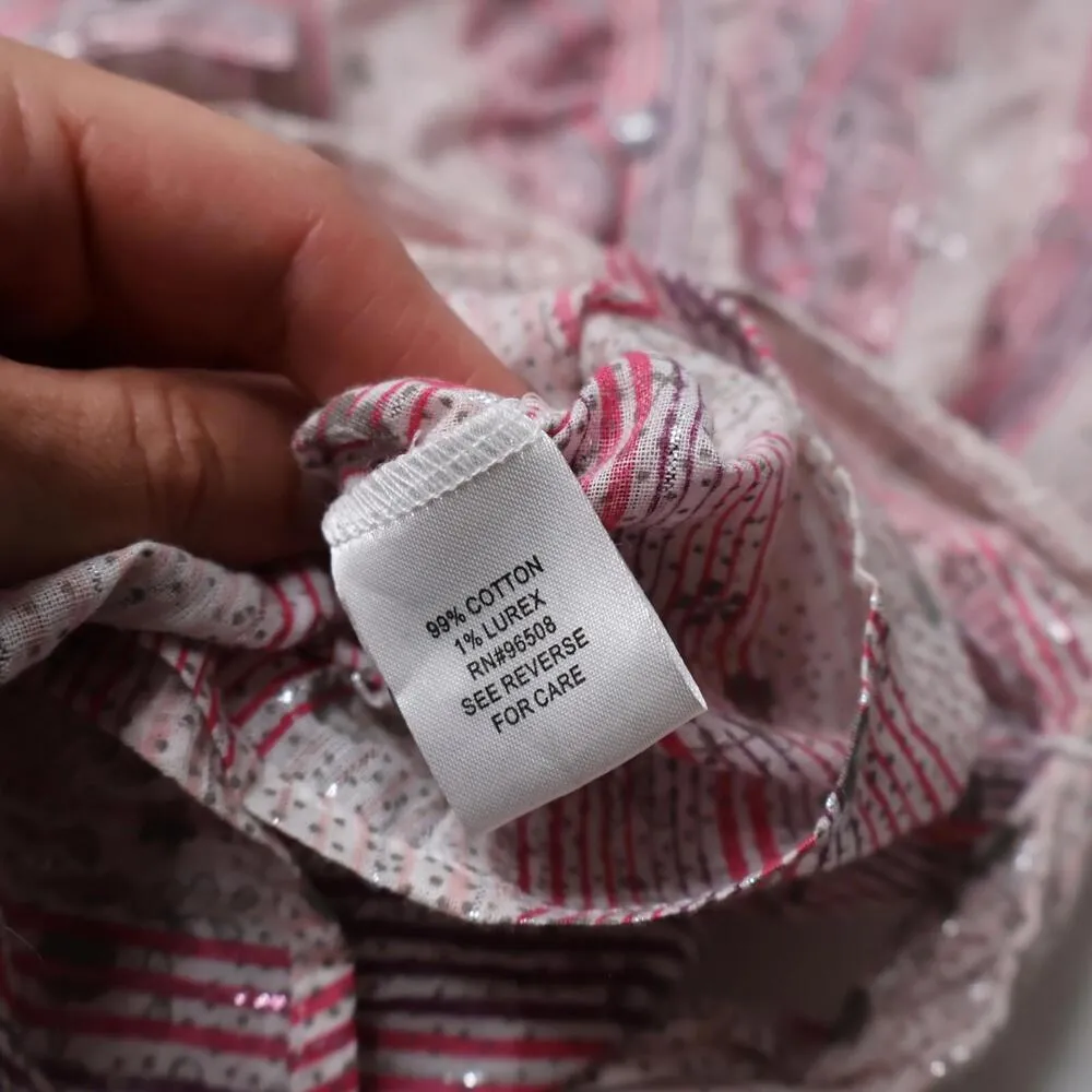 Y2K Pink Metallic Striped Glam Western Button Up Top Cowgirl Rodeo Cotton L Fang Size L - Image 6