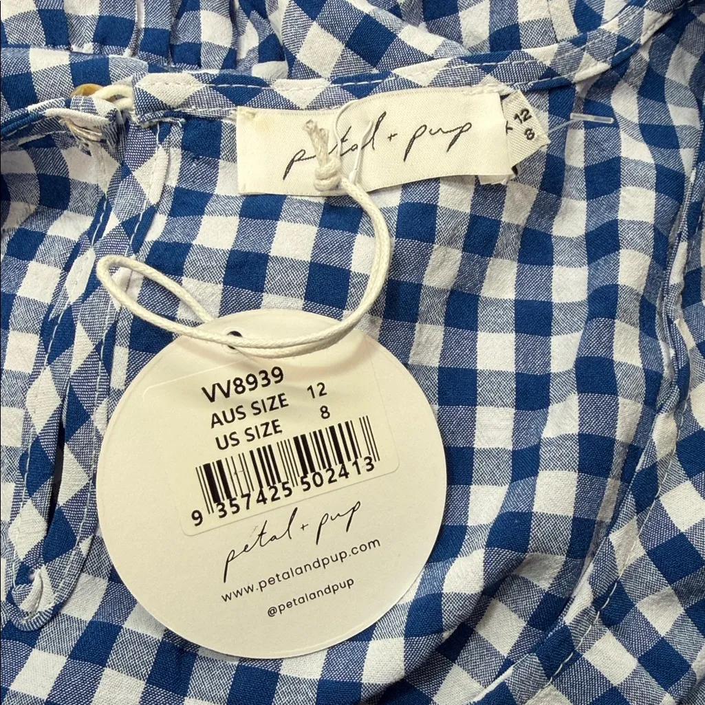 Petal & Pup NWT Blue and White Gingham Checkered Tiered 3/4 Sleeve Midi Dress - Image 8
