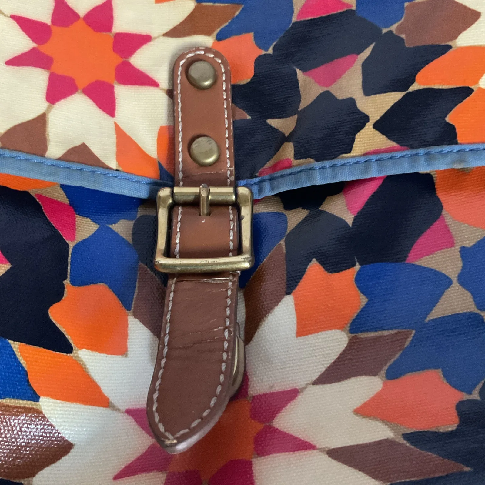 Fossil Multicolor Geometric Crossbody Satchel Bag Leather Trim - Image 14