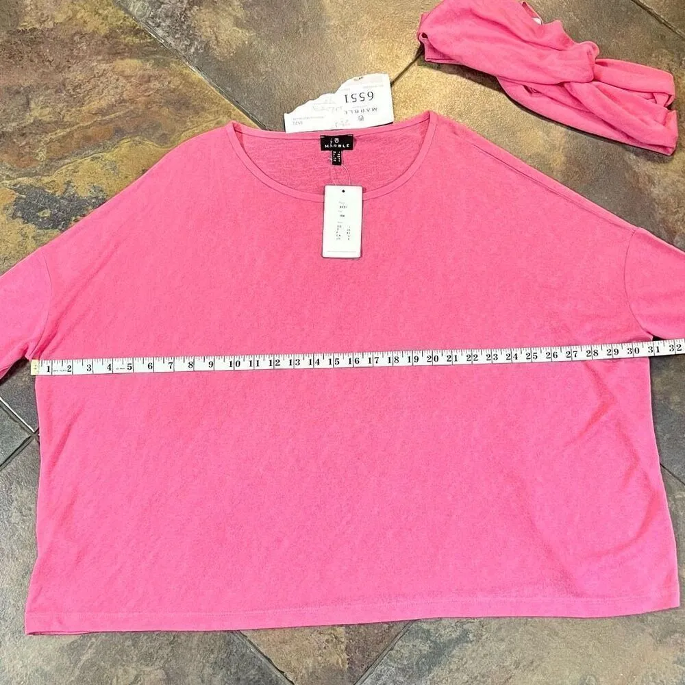 Marble Pink Batwing Oversized Blouse with Scarf Small - Image 6