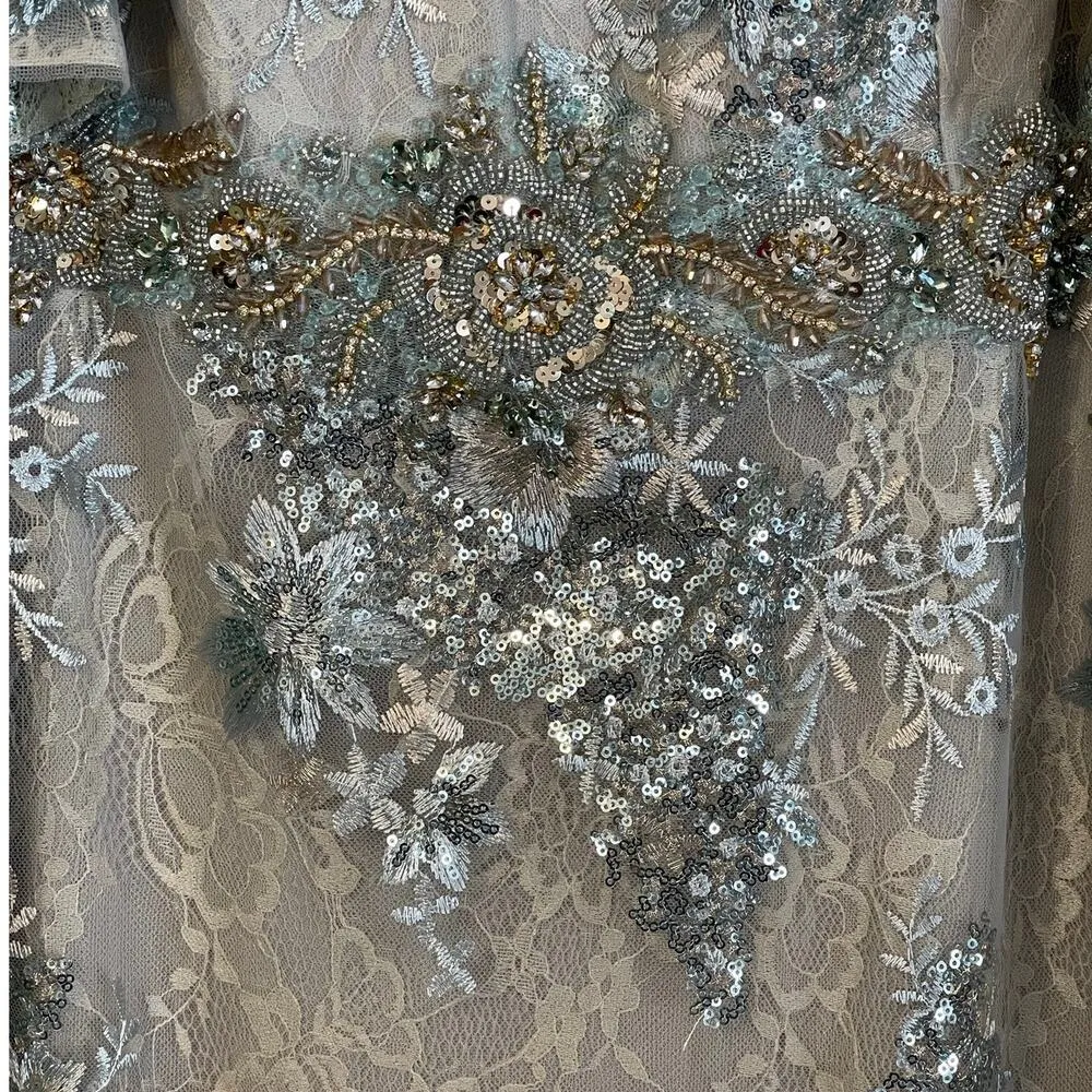 Mac Duggal Size 22 NEW Seafoam Green Bell Sleeve Floral Embellished Gown 67842 - Image 15