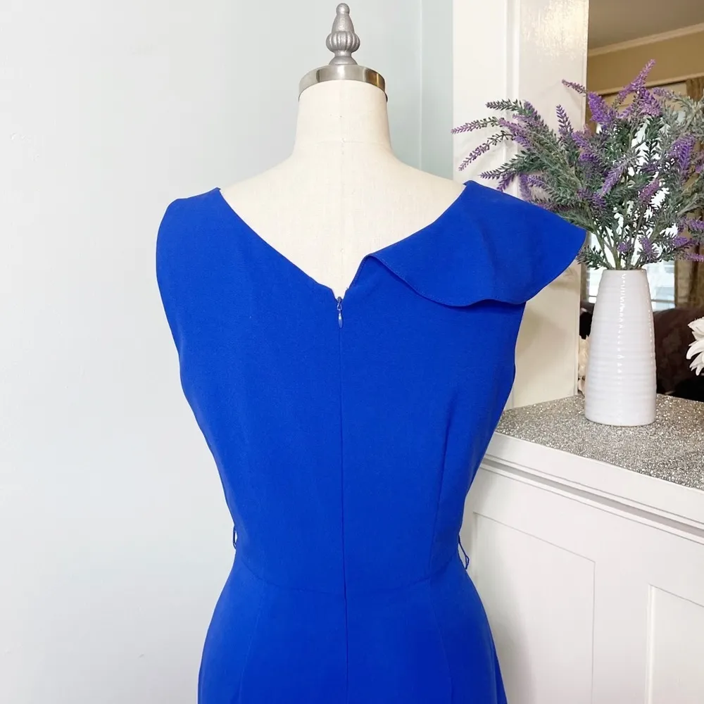 Calvin Klein Blue Ruffle Sheath Dress Career Office Party Size 6 Small - Image 7