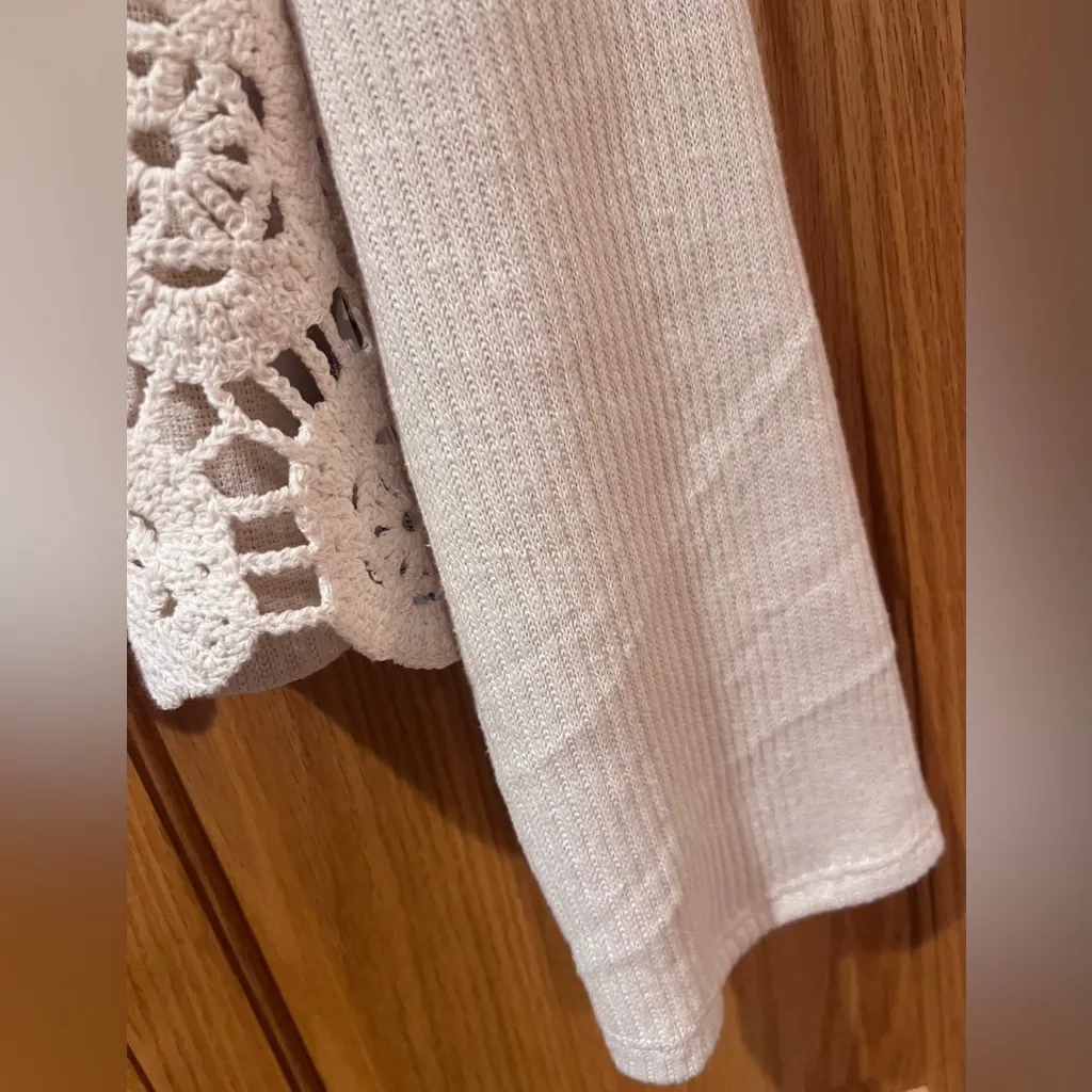 ZARA Beige Ecru Crocheted‎ Long Sleeve Sweater Sweatshirt Top Shirt Size Small - Image 13
