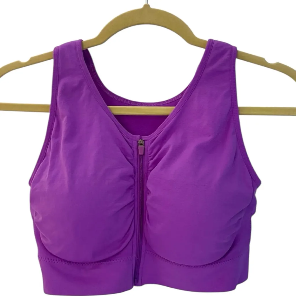 Rhonda Shear Front Zip Sports Bra Purple Size Large Full Coverage Padded - Image 3