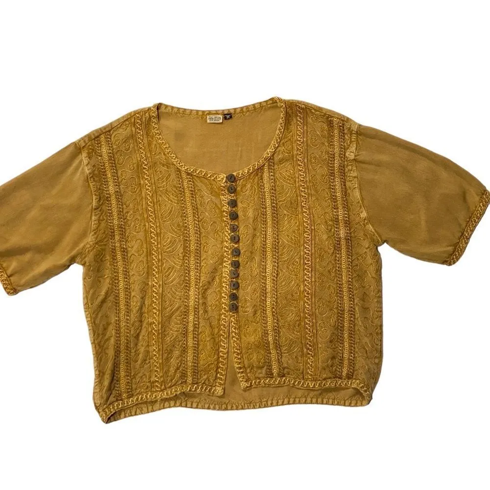 Vintage Handkerchief Netted Button Down Embroidered Boho Blouse - Image 5