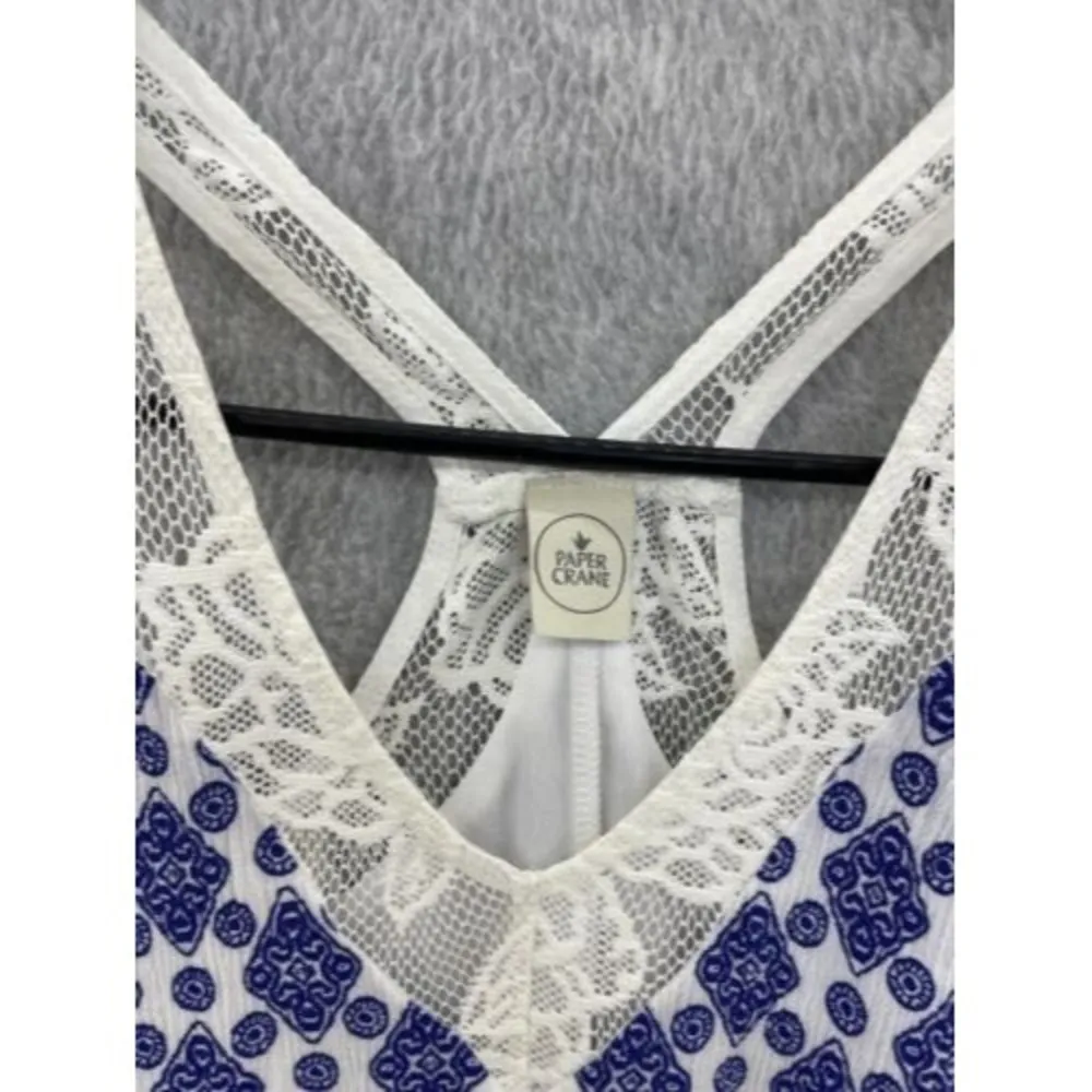 Paper Crane Women's Pull On Dress Sleeveless Coverup One Size Blue Lace Trim - Image 5