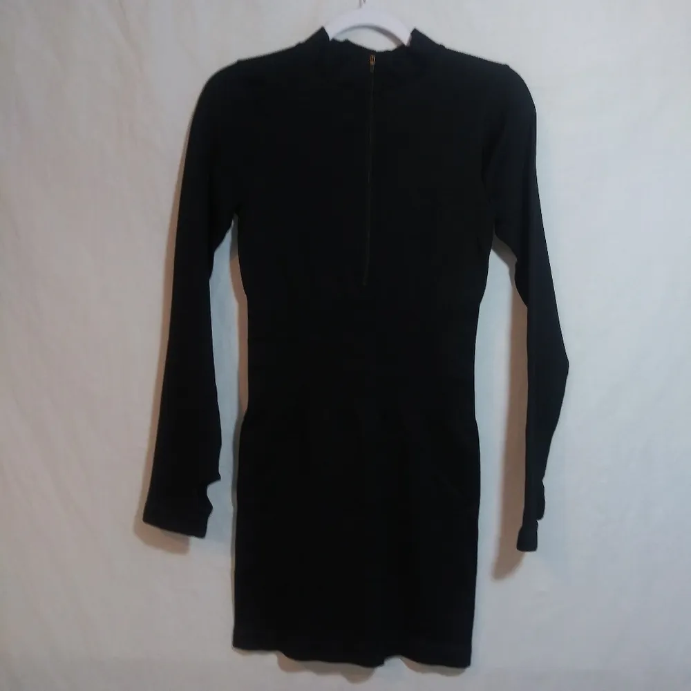 OQQ Black Ribbed Mock Neck Long Sleeve Tummy Control Mini Dress Classic Size L Size L - Image 8