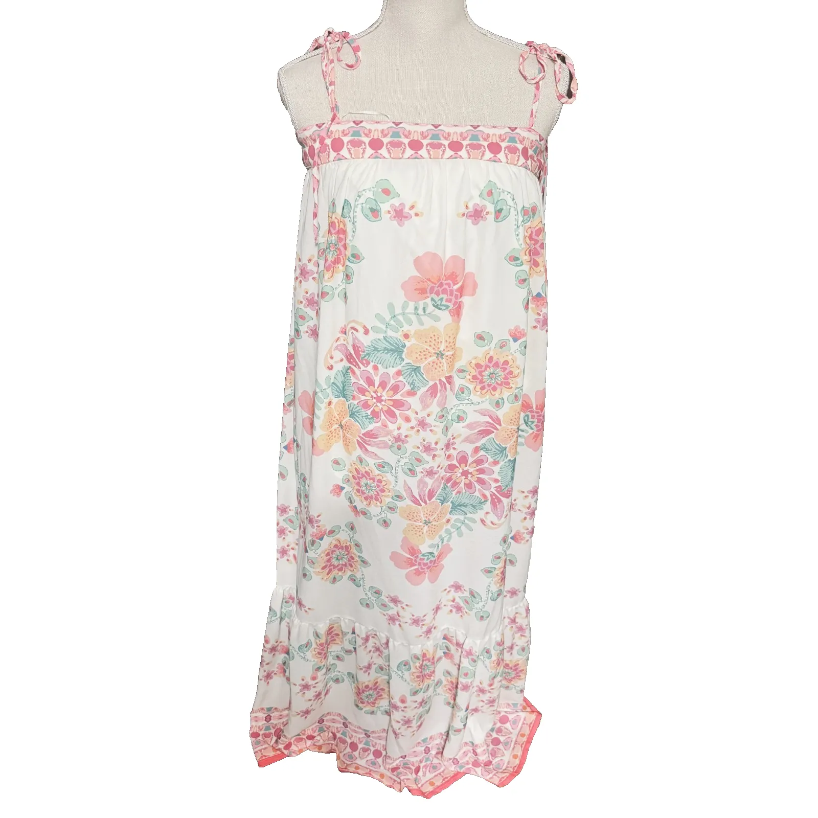 Flying Tomato Pink Floral Sleeveless Maxi Dress Sz M Boho Hippie Long Garden - Image 2