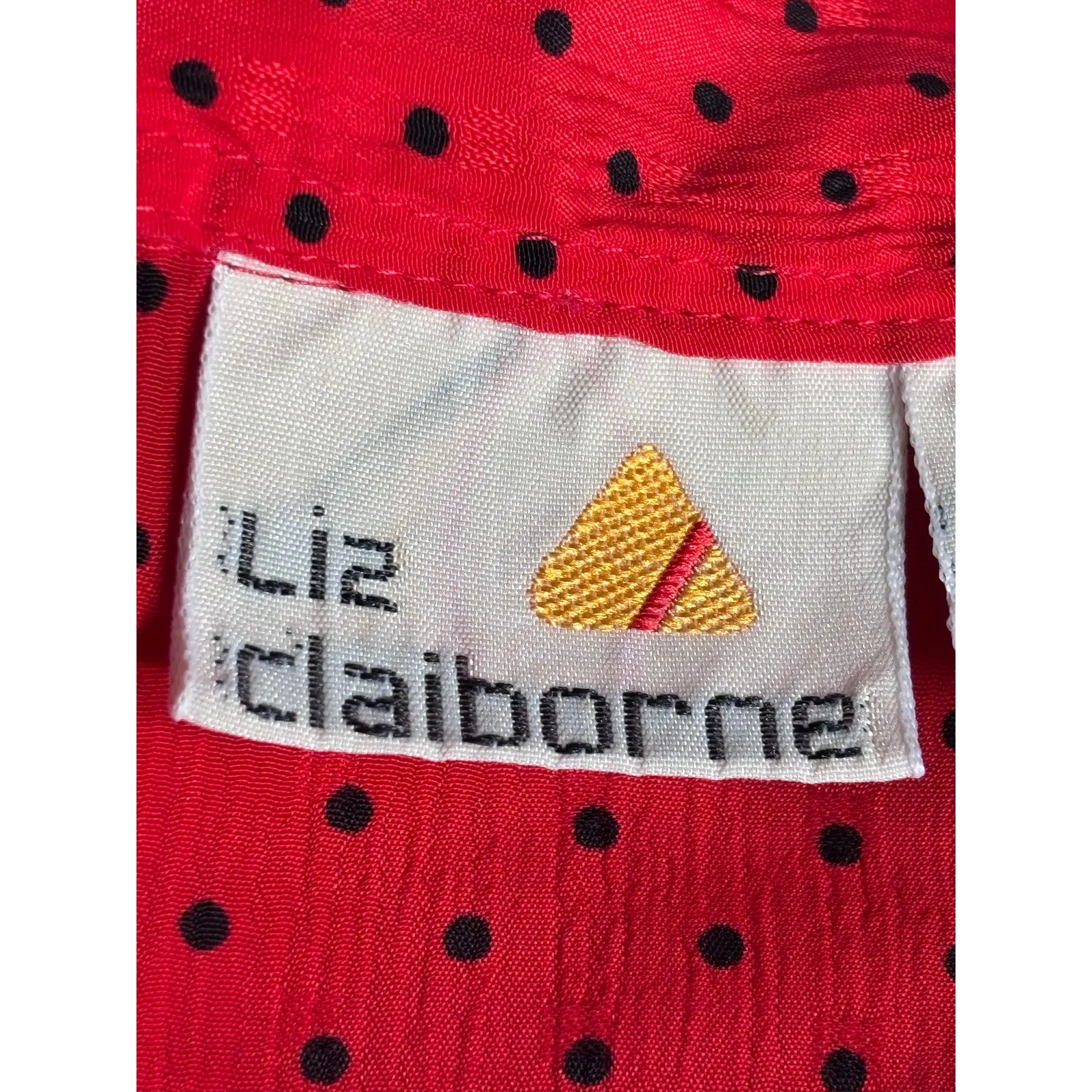Vintage Liz Claiborne Red Black Polka Dot Blouse Long Sleeve Button Front Size 4 - Image 6