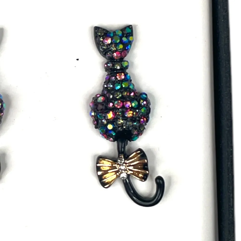 Betsey Johnson Black Cat Rhinestone Earrings Black Gold Tone - Image 4