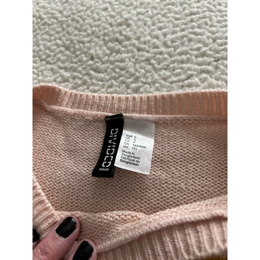 H&M Divided Womens Striped Knit Pink Gold Blue Burgundy Sweater CrewNeck Size S - Image 5