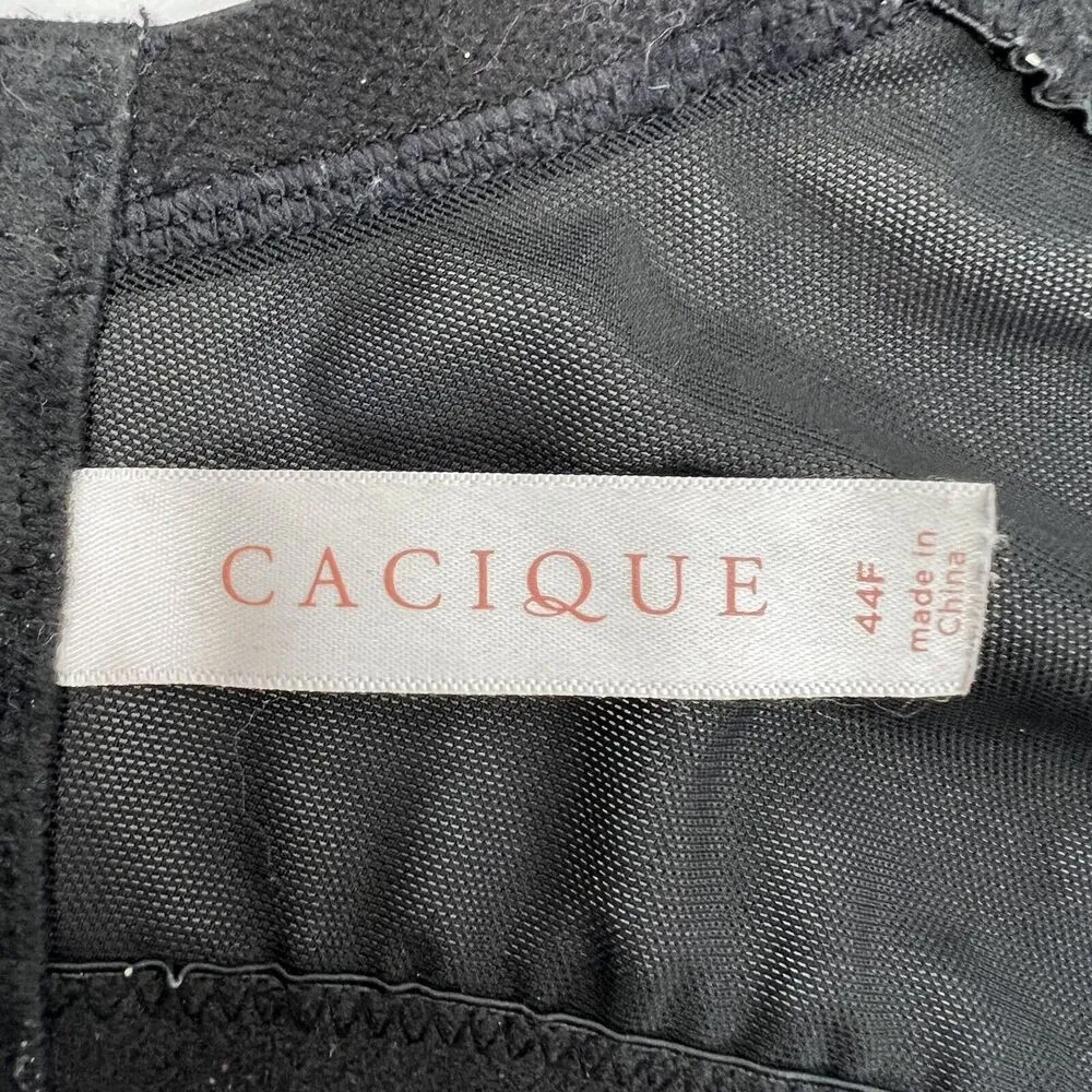 Cacique Size 44F Bra Lightly Lined Balconette Black Lace Beige Under Underwired - Image 3