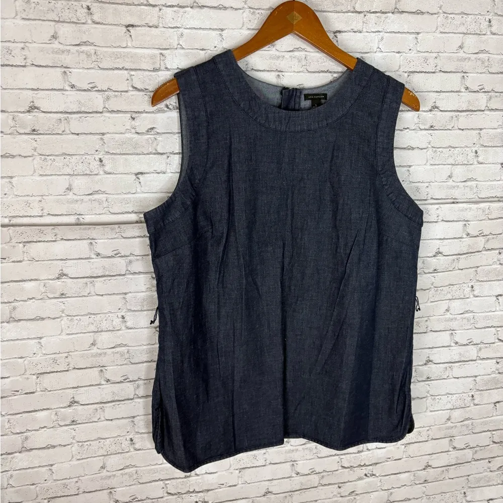Ann Taylor Dark Cotton Chambray Sleeveless Shell Tank - Image 2