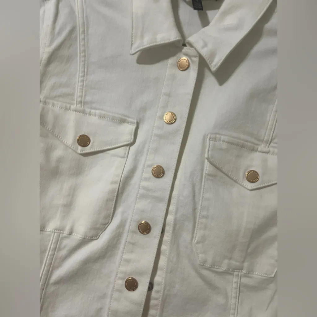 White House Black Market Ivory Jean Jacket with Gold Buttons - Image 2