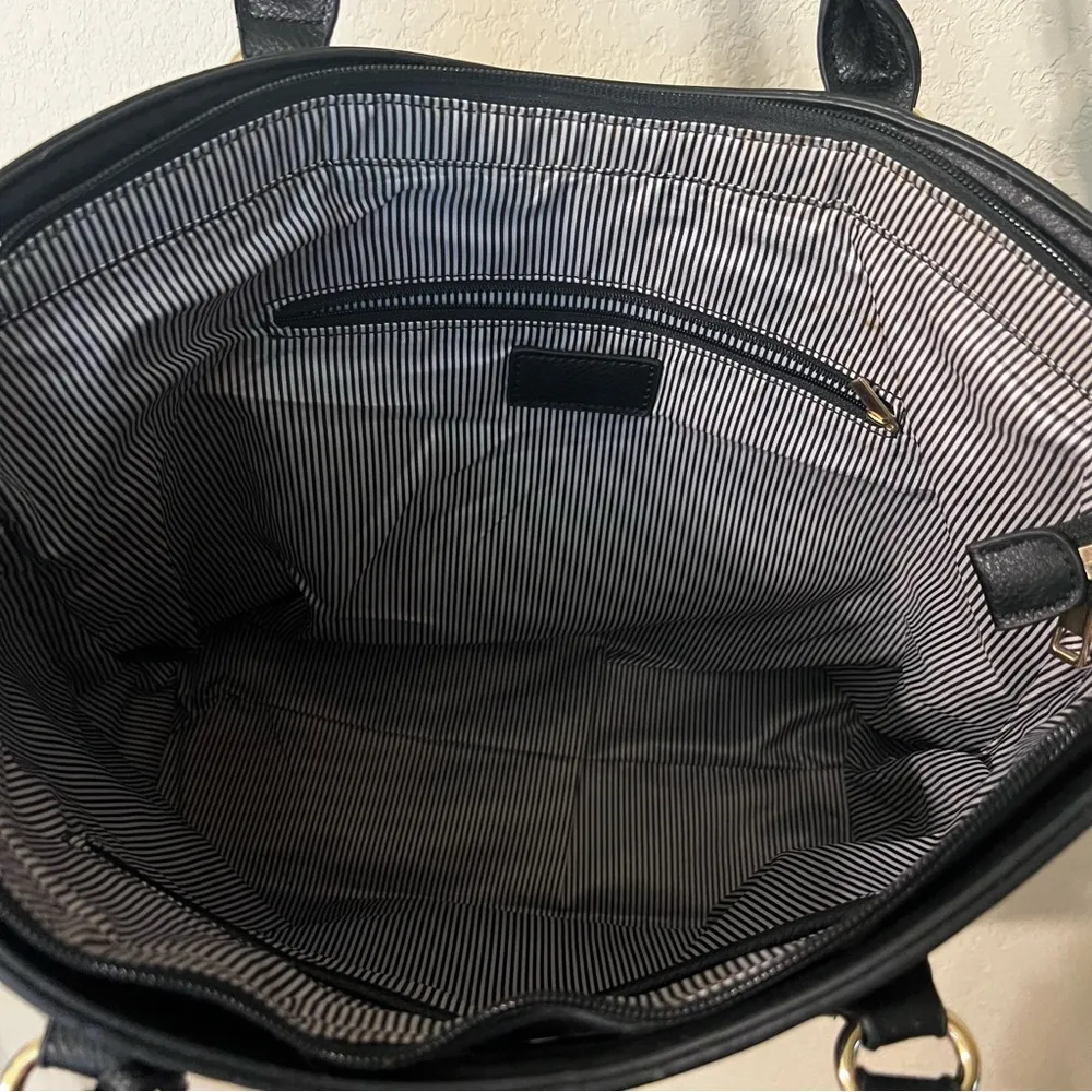 Custom Painted Cactus and Swirl Black Vegan Leather Shoulder Bag - Image 5