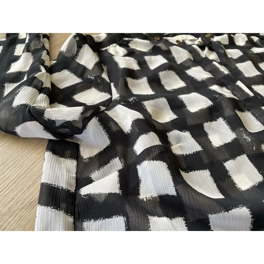 Michael Kors black & white plaid longsleeve shirt button down tops y2k size L - Image 6