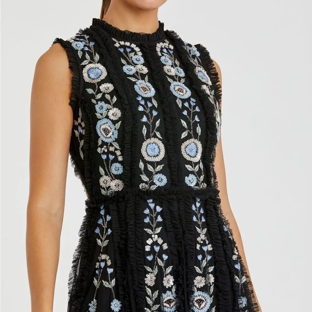 Mac Duggal 9135 Womens Black Sleeveless High Neck Embroidered Mini Dress - Image 4