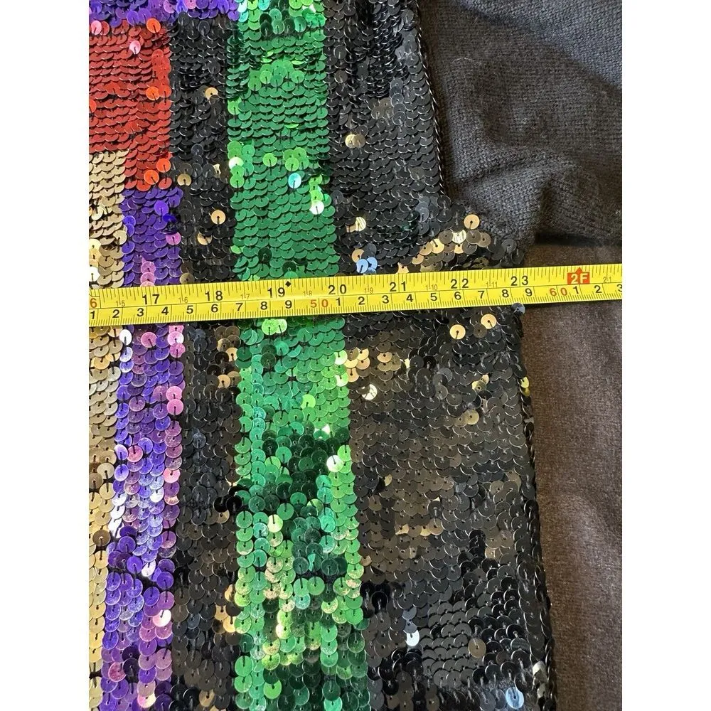 Vintage Sequin Sweater Multicolor Abstract Geometric Pattern‎ Party Pullover Size L - Image 6