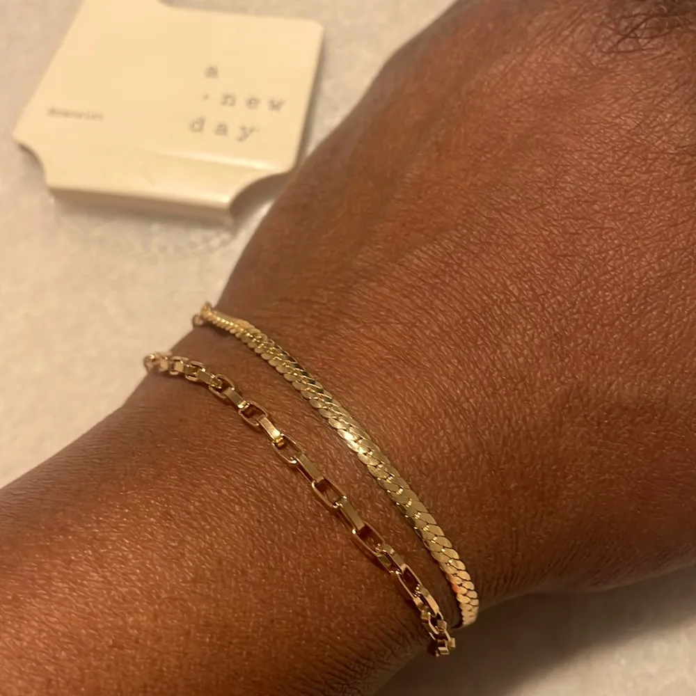 A new day bracelet Cuban link herringbone gold tone fashion jewelry New 2pc - Image 2