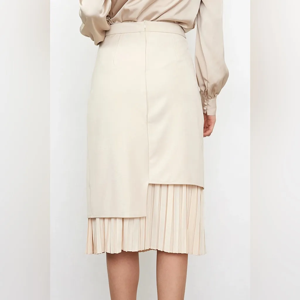 J.ING Jing Beige Midi Skirt with Pleated Hem Size L NWT Size L - Image 5