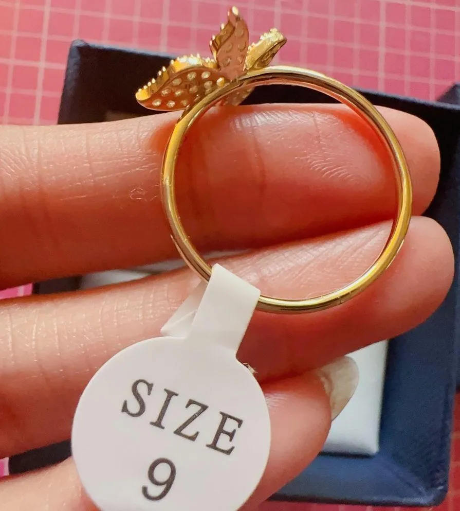 Contessa di capri sterling silver 925 gold ring size 9 paved diamonds butterfly - Image 5
