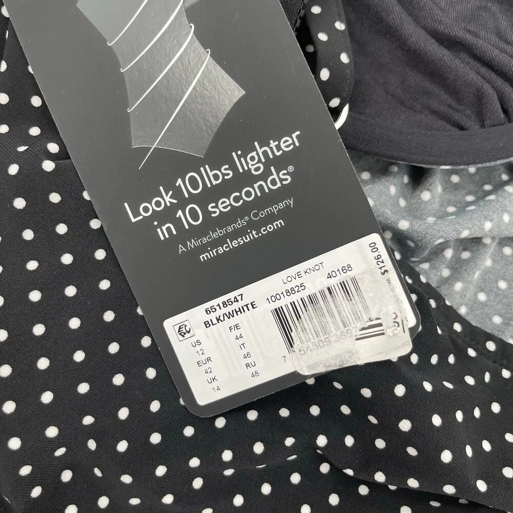 Miraclesuit Tankini Top Size 12 Pin Point Love Knot Black White Polka Dot NWT - Image 6