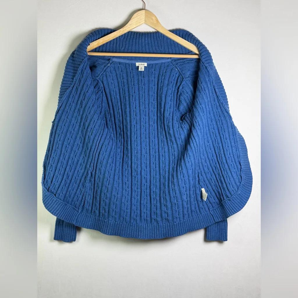 L.L.Bean Women’s Y2K Era Cable Knit Shawl Collar Cardigan Sweater Blue Sz Medium - Image 3