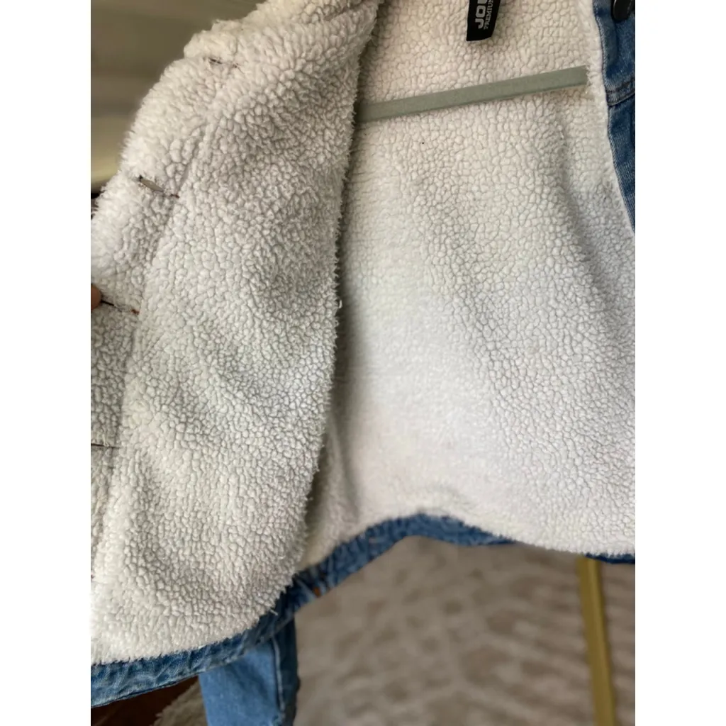Joujou Sherpa Lined Denim Jacket Blue Jean Vintage Streetwear Winter Autumn Boho Size M - Image 6