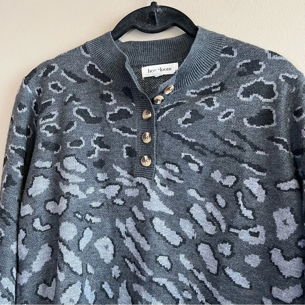 ✨ Heartloom Natalia Wool Blend Leopard Print Pullover Sweater in Charcoal Gray S - Image 5