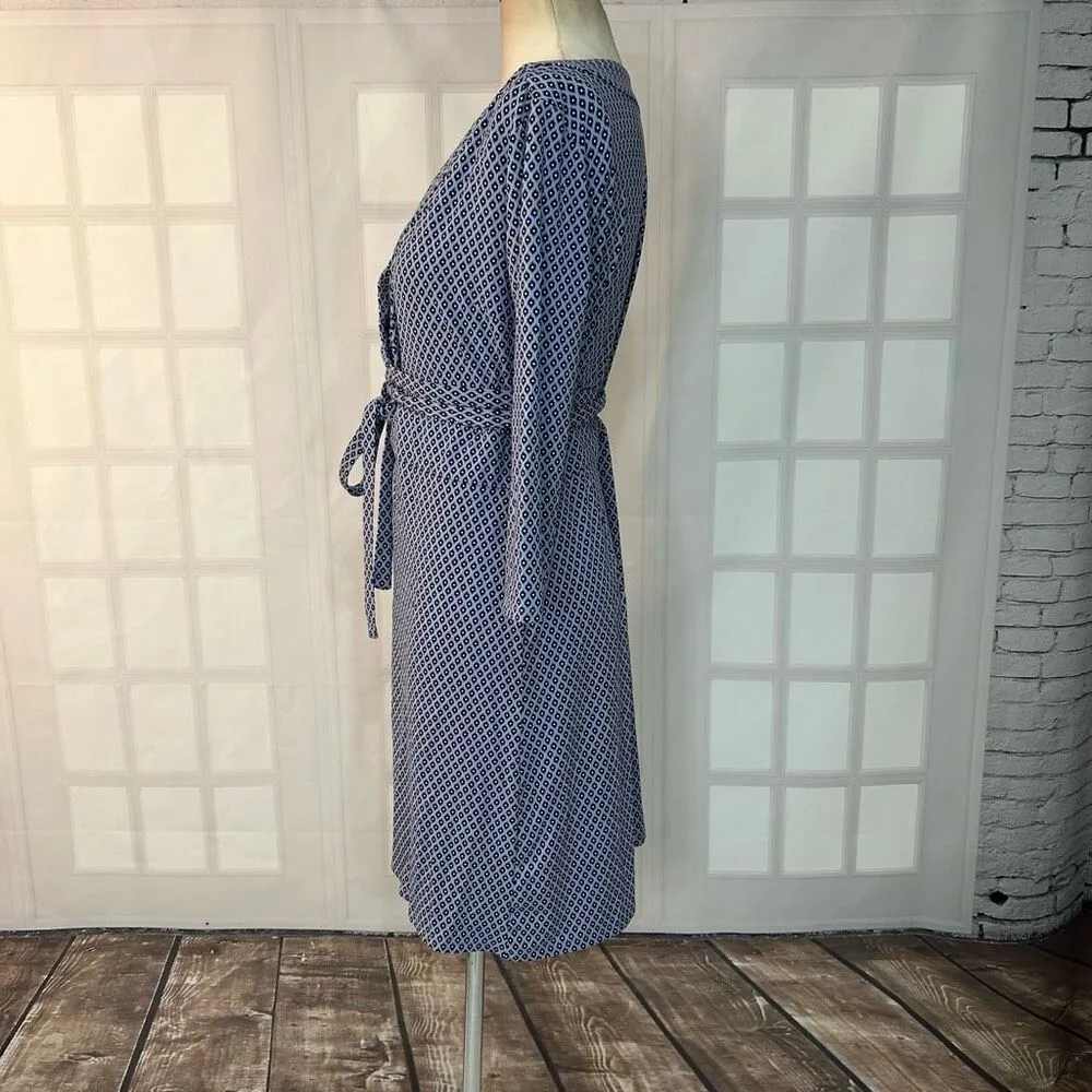 Ann Taylor 3/4 sleeve blue print slinky stretchy true Wrap Dress Size 2 - Image 4