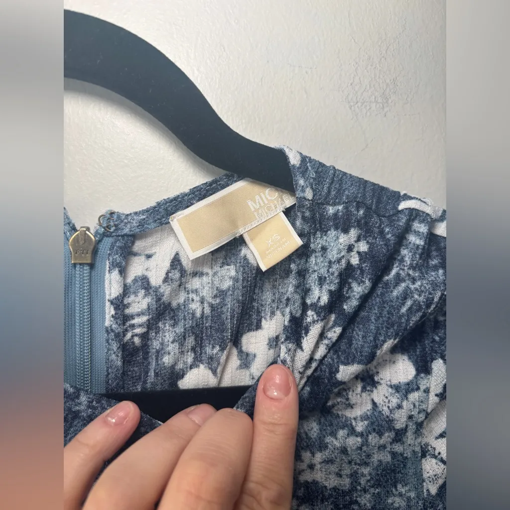 Michael‎ Kors Michael Double Tier Hem Cap Sleeve Dress Blue Floral Size X - Image 6