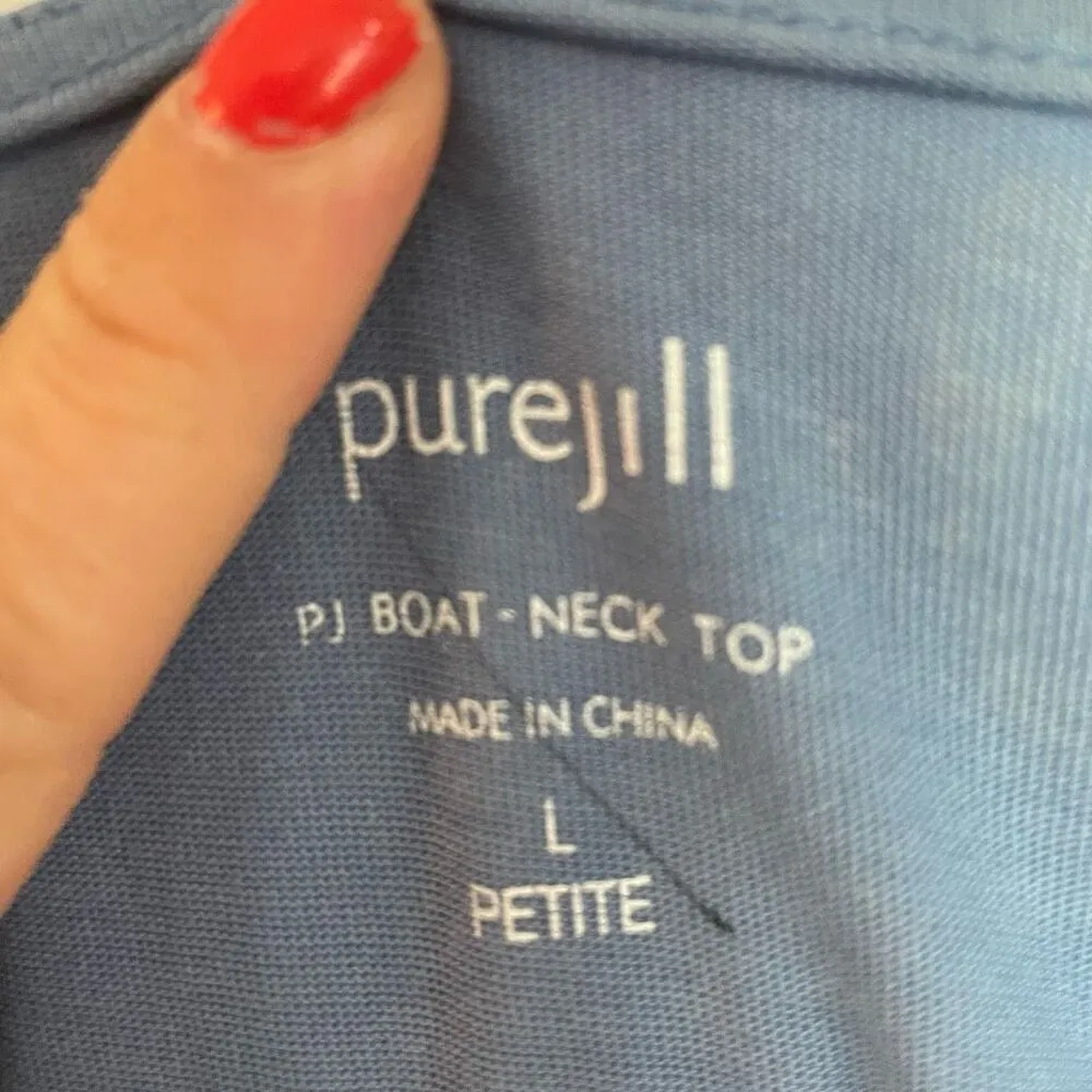 J. Jill pure Jill blue boat neck assymetrical hem top size large - Image 3