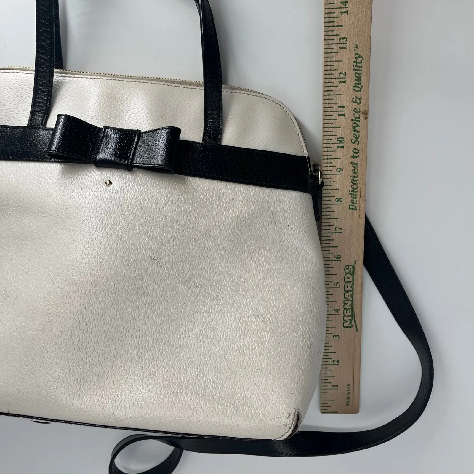 Kate Spade Bow Medium Maise Kirk Park Purse Tote Black White w/ Red Interior - Image 14