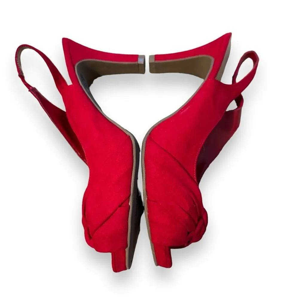 Dexflex Comfort Carmine Red Faux Suede Open toe Slingback Pumps Heels Sz 6.5 - Image 4