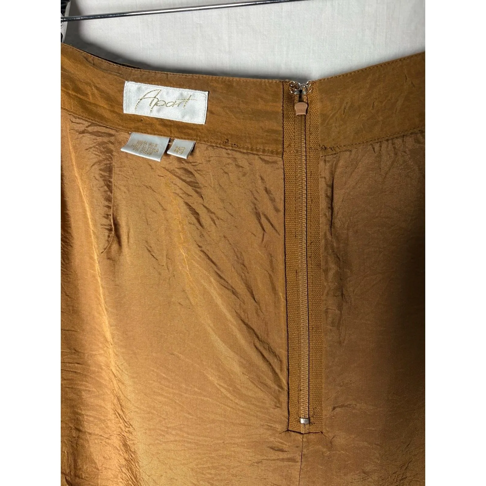 y2K 100% Silk Copper Rust Brown Pencil Skirt Plus Size 16 Lined, Textured Silk - Image 6