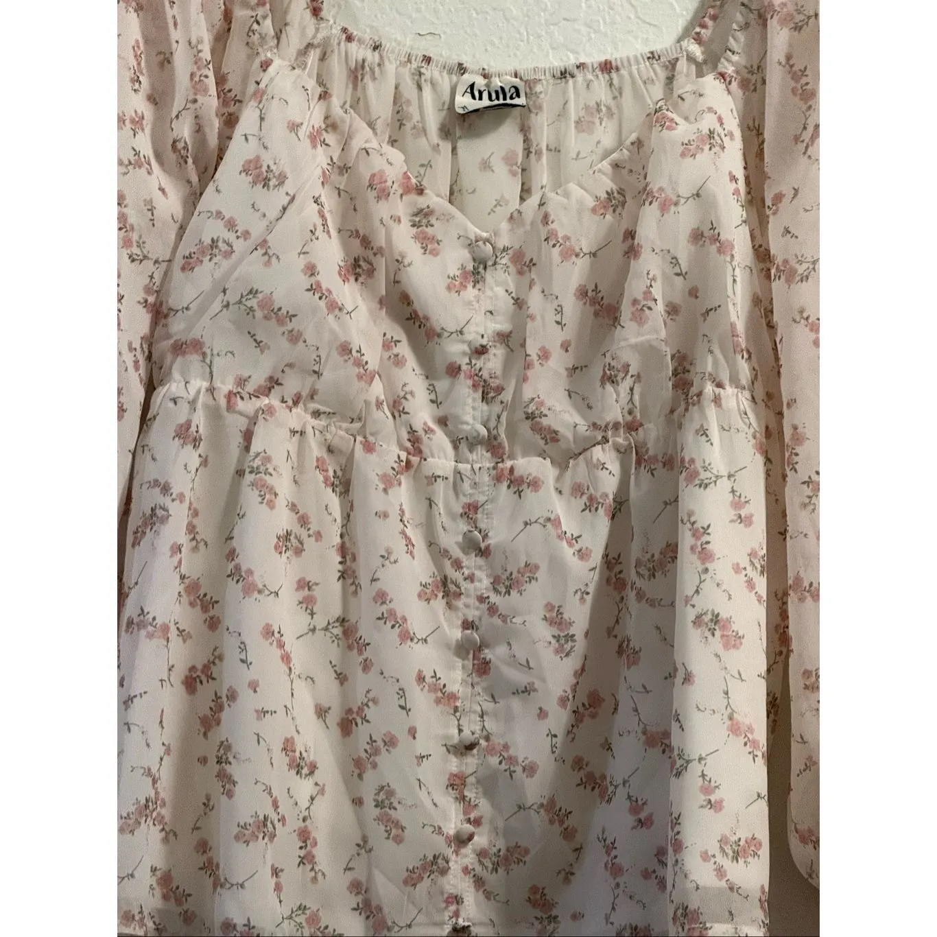 Arula floral ruched smocked balloon sleeve top X XL Shirt spring cottagecore - Image 2