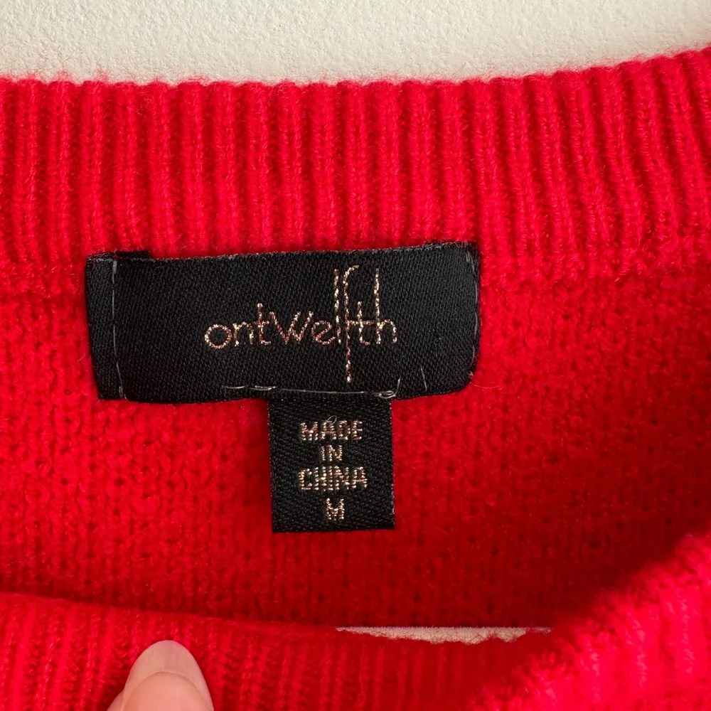 ontwelfth Red Fringey Sweater, Bright Red Knit Crewneck Sweater, Size Medium - Image 11