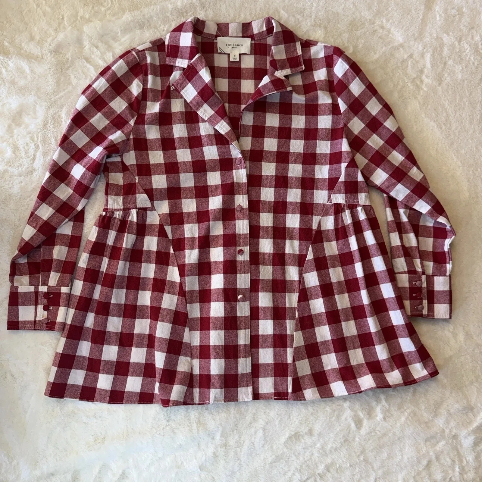Pomander Place Tuckernuck Red White Gingham Peplum Button Blouse Size S - Image 2