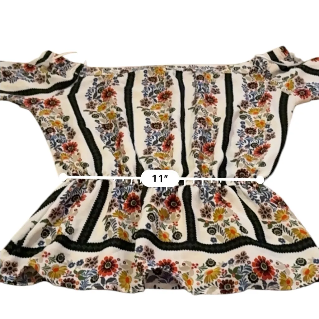Anthropologie If By Sea White Black Stripe Multicolor Floral Off‎ Shoulder Top S - Image 7