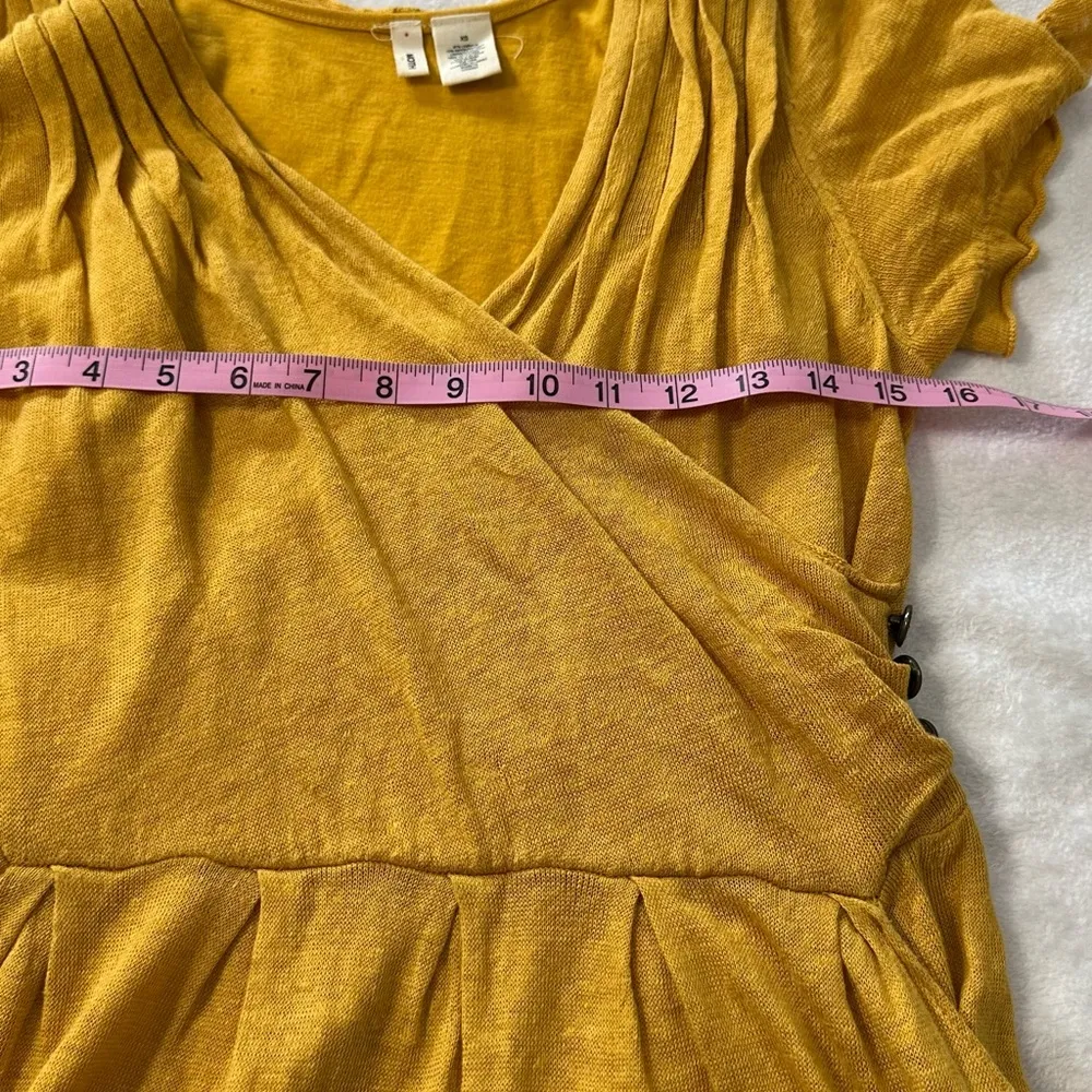 Anthropologie By Moth Mustard  Sweater Wrap Puff Sleeve Mini Dress With Pockets - Image 2