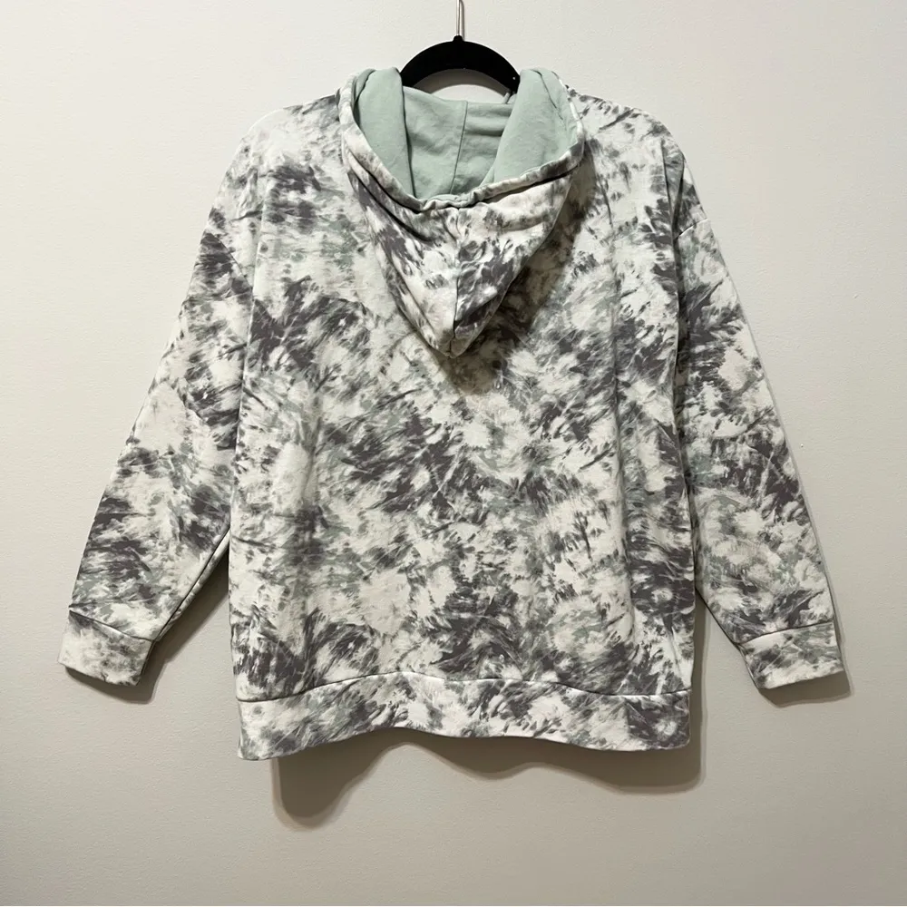 H by Halston Tie Dye Full Zip Up Hoodie Sweatshirt Gray White Mint Green L - Image 3