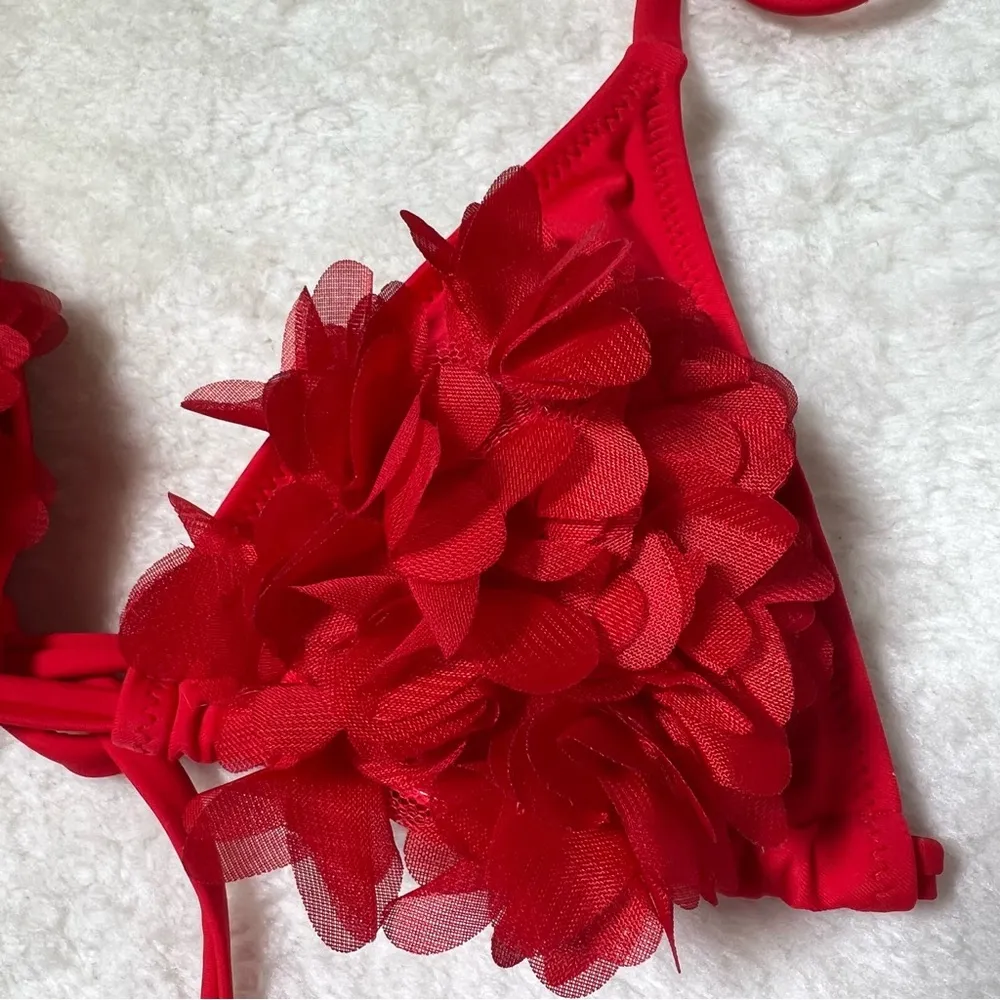 Shein Red Frill String Halter Bikini Swimsuit - Image 5