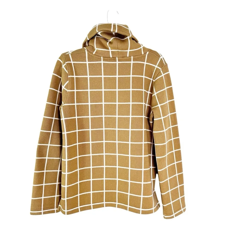 J. Crew Windowpane Fleece Lined Funnelneck Pullover Sweater Camel Tan Size M Size M - Image 6