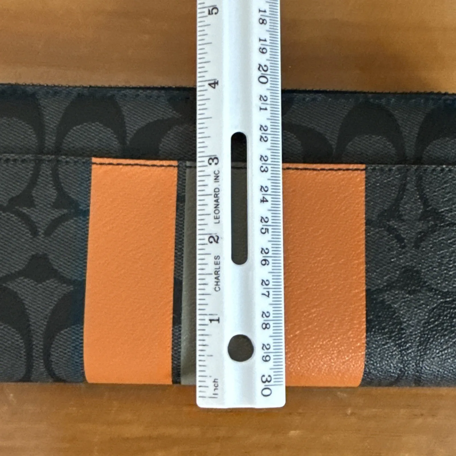 Coach Signature Accordion Zip Around Wallet Charcoal Orange Large Striped NWT - Image 9